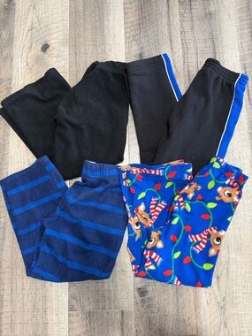 Lot of 4 Kids Fleece Pants - Black, Royal Blue, Patterned Blue and Christmas PJ